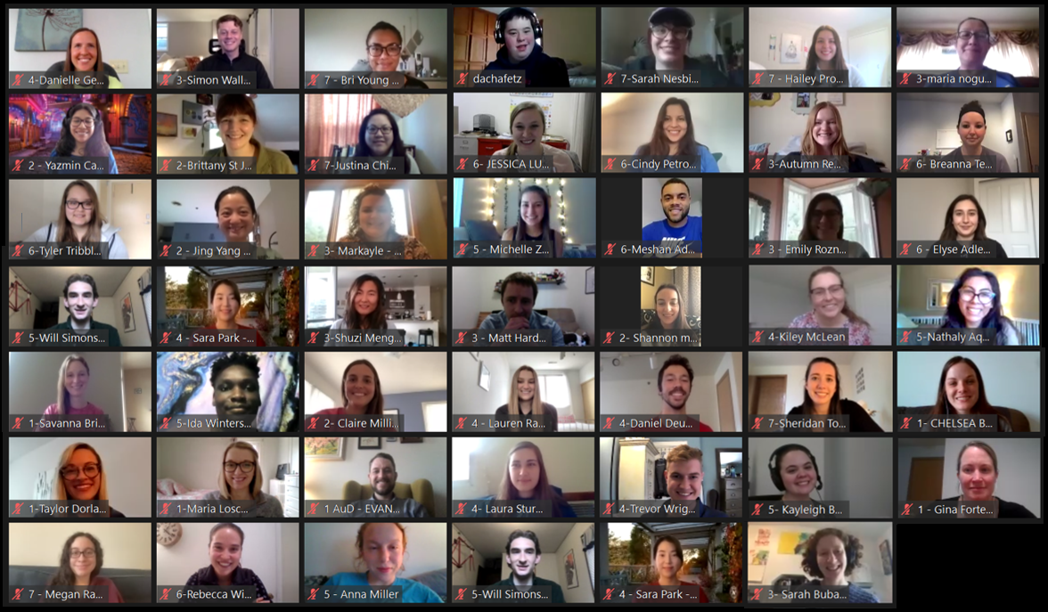Cohort photo of 2020-2021 LEND trainees all in Zoom video boxes.